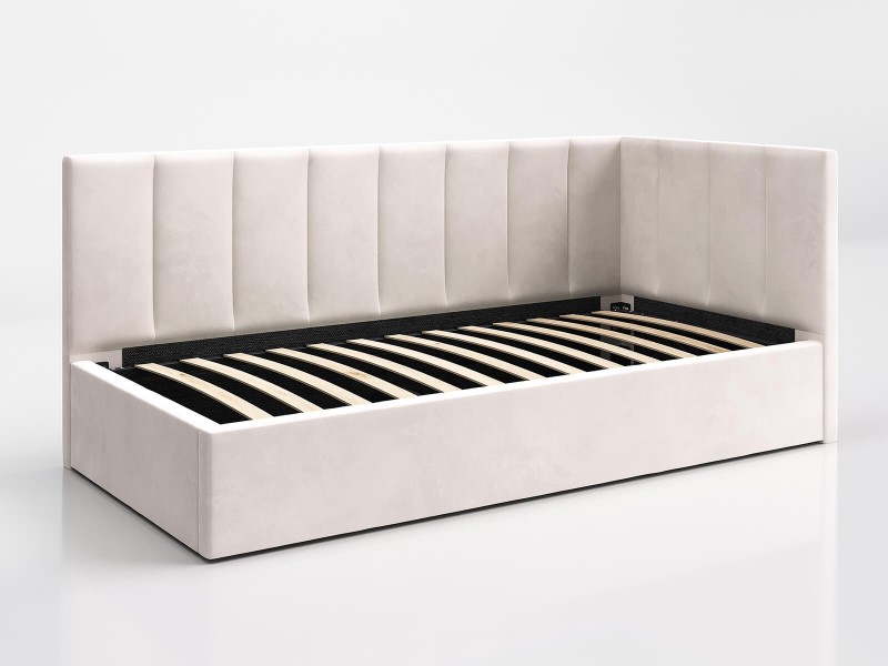 Čalouněná jednolůžková pohovka s roštem a úložným prostorem 90x200, Tom Béžový Velvet