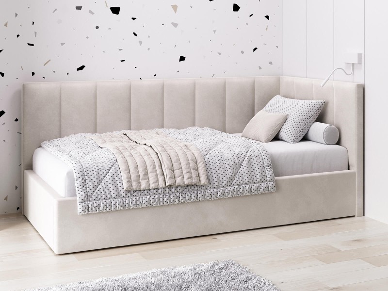 Čalouněná jednolůžková pohovka s roštem a úložným prostorem 90x200, Tom Béžový Velvet