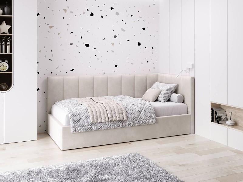 Čalouněná jednolůžková pohovka s roštem a úložným prostorem 90x200, Tom Béžový Velvet
