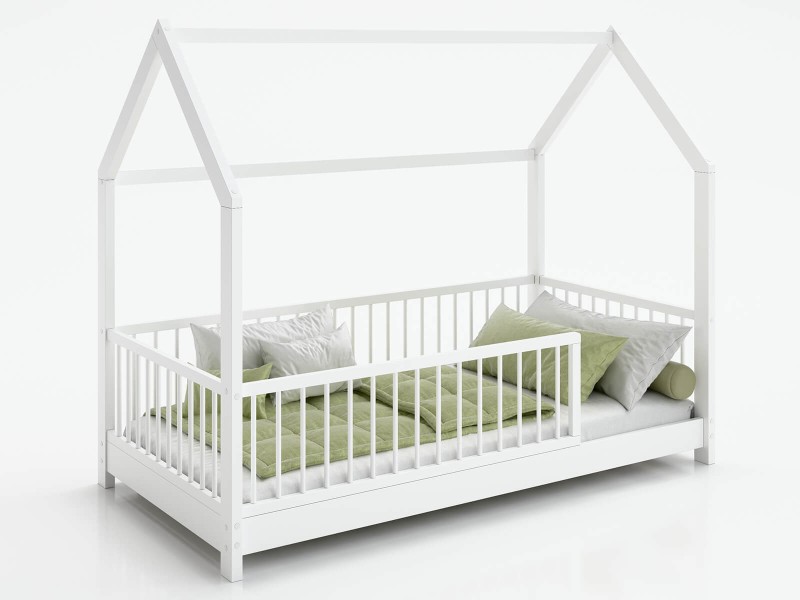 Dětská postel Domeček 80x160 se zábradlím a roštem, bílá D9