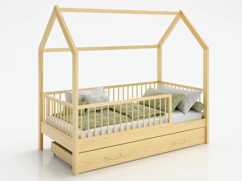 Dětská postel Domeček 80x160 se šuplíkem a roštem, borovice D9S