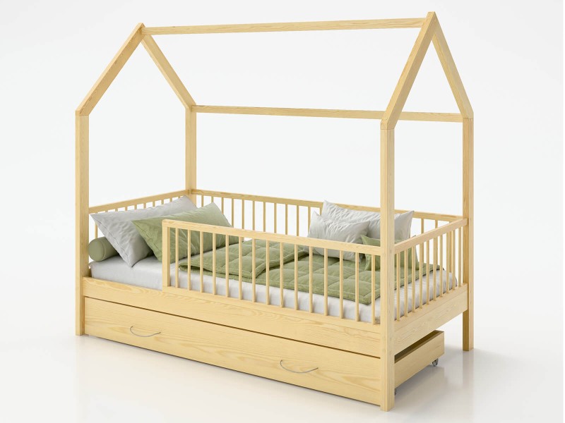 Dětská postel Domeček 80x160 se šuplíkem a roštem, borovice D9S