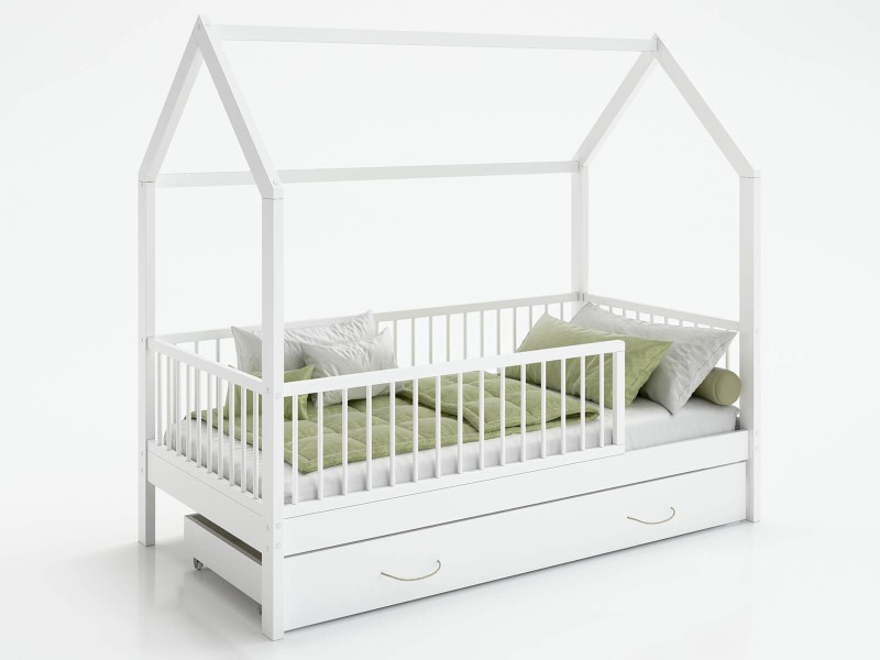 Dětská postel Domeček 80x160 se šuplíkem a roštem, bílá D9S