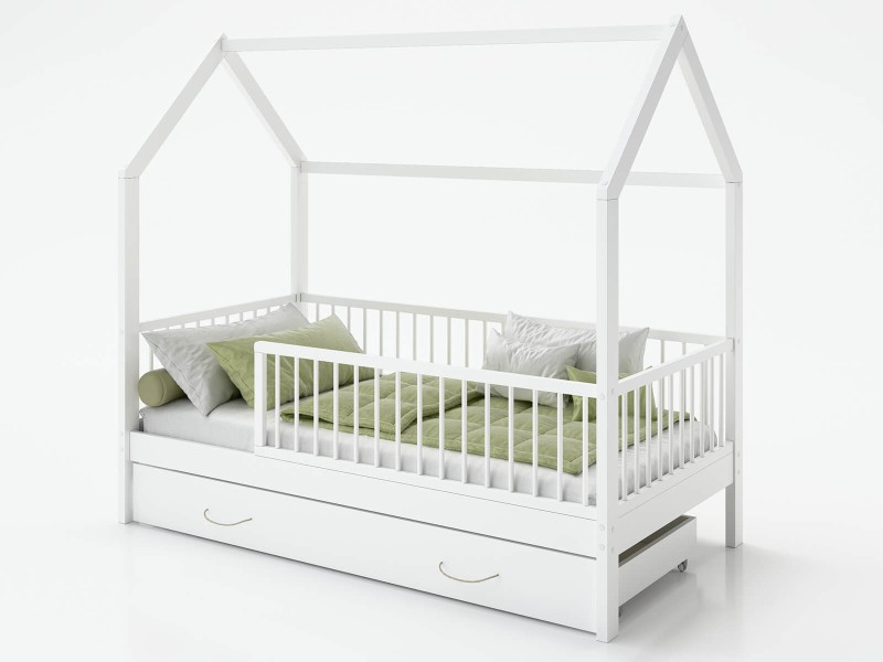 Dětská postel Domeček 80x160 se šuplíkem a roštem, bílá D9S