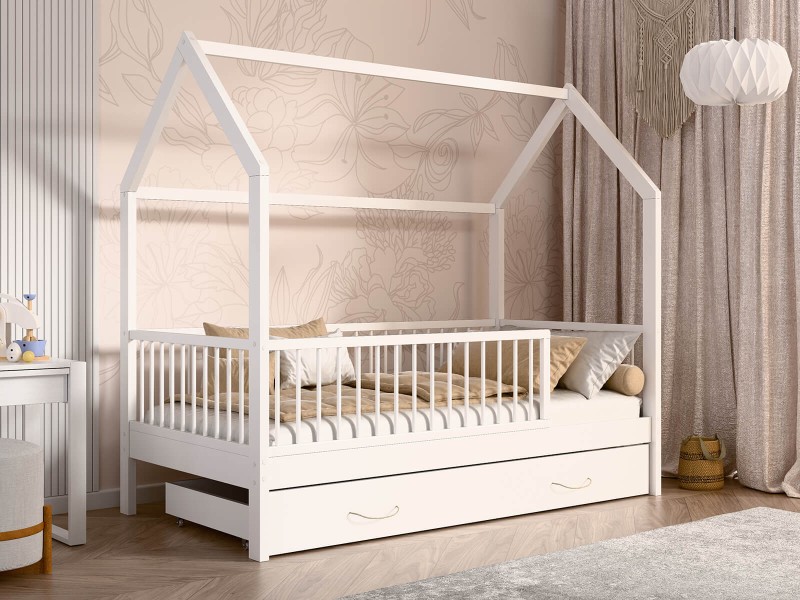 Dětská postel Domeček 80x160 se šuplíkem a roštem, bílá D9S