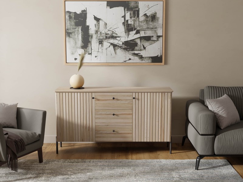 Buková dřevěná komoda Lamelo 3S2D, šířka 155 cm, Přírodní Buk