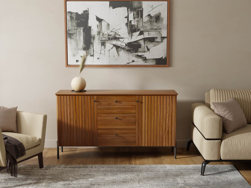 Buková dřevěná komoda Lamelo 3S2D, šířka 155 cm, Rustikální Dub