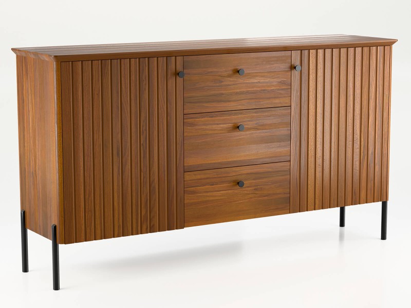 Buková dřevěná komoda Lamelo 3S2D, šířka 155 cm, Rustikální Dub