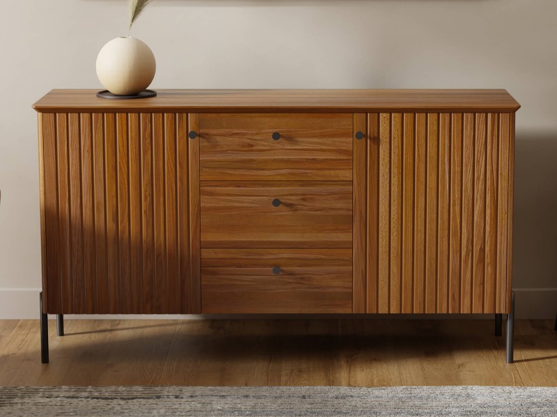 Buková dřevěná komoda Lamelo 3S2D, šířka 155 cm, Rustikální Dub