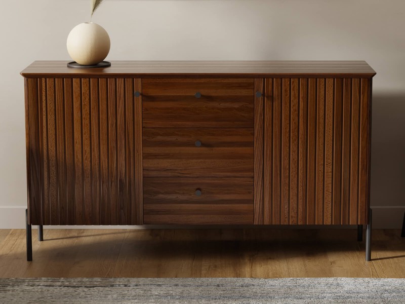 Buková dřevěná komoda Lamelo 3S2D, šířka 155 cm, Vlašský Ořech