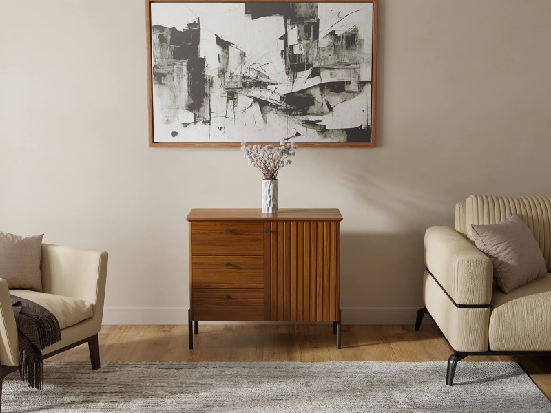 Buková dřevěná komoda Lamelo, šířka 93 cm, Rustikální Dub