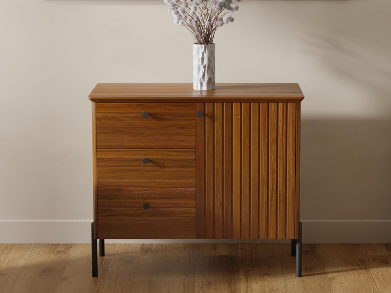 Buková dřevěná komoda Lamelo, šířka 93 cm, Rustikální Dub