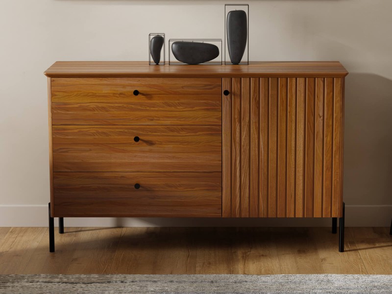 Buková dřevěná komoda Lamelo, šířka 143 cm, Rustikální Dub