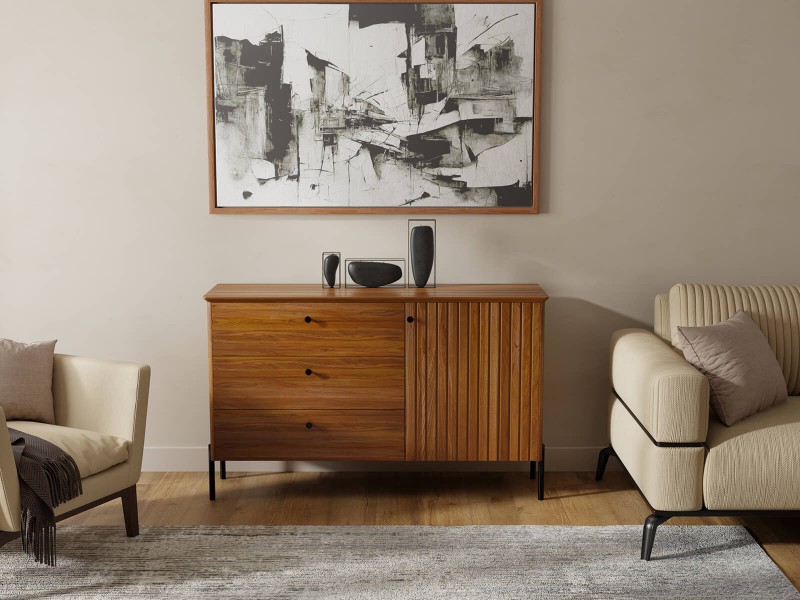 Buková dřevěná komoda Lamelo, šířka 143 cm, Rustikální Dub