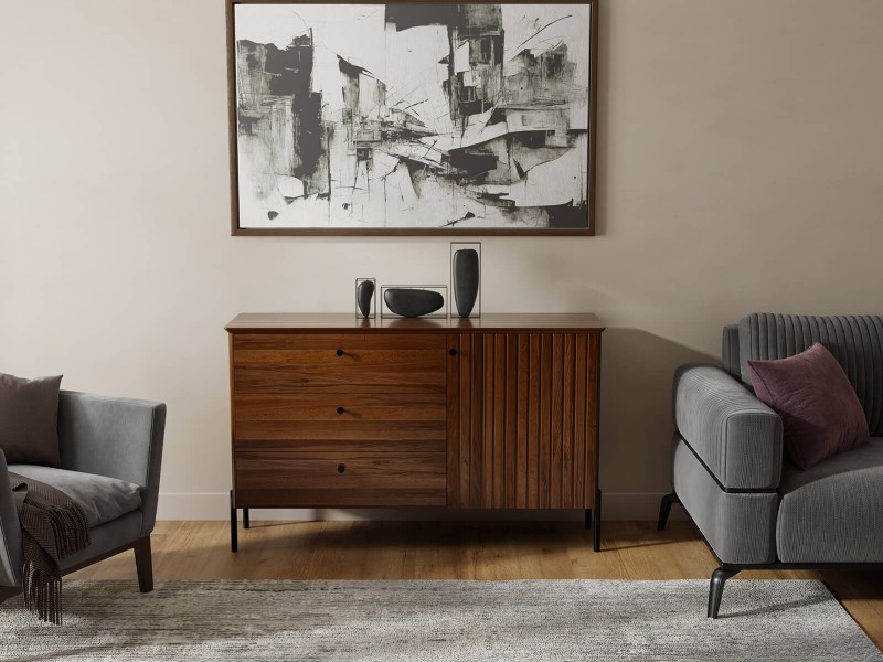 Buková dřevěná komoda Lamelo, šířka 143 cm, Vlašský Ořech