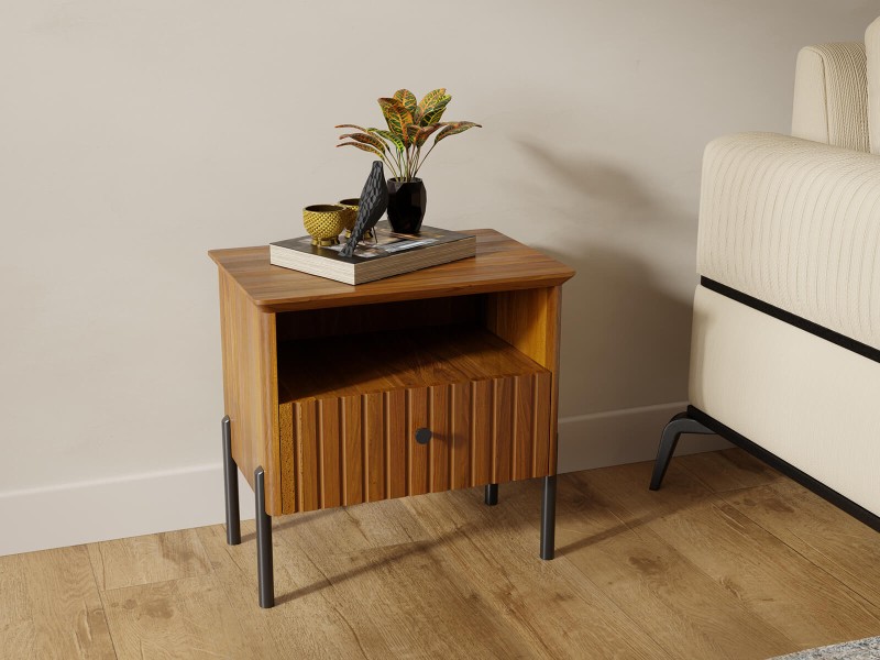 Dřevěný noční stolek z buku Lamelo Rustikální Dub