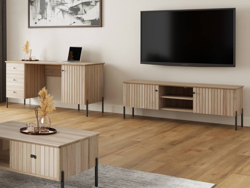 TV skříňka z bukového dřeva Lamelo, šířka 158 cm, Přírodní Buk