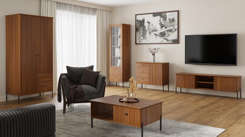 TV skříňka z bukového dřeva Lamelo, šířka 158 cm, Rustikální Dub