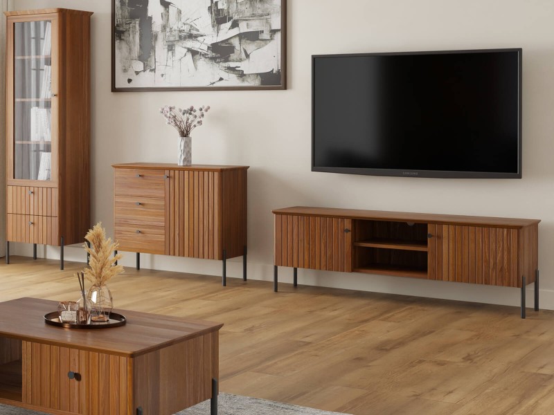 TV skříňka z bukového dřeva Lamelo, šířka 158 cm, Rustikální Dub