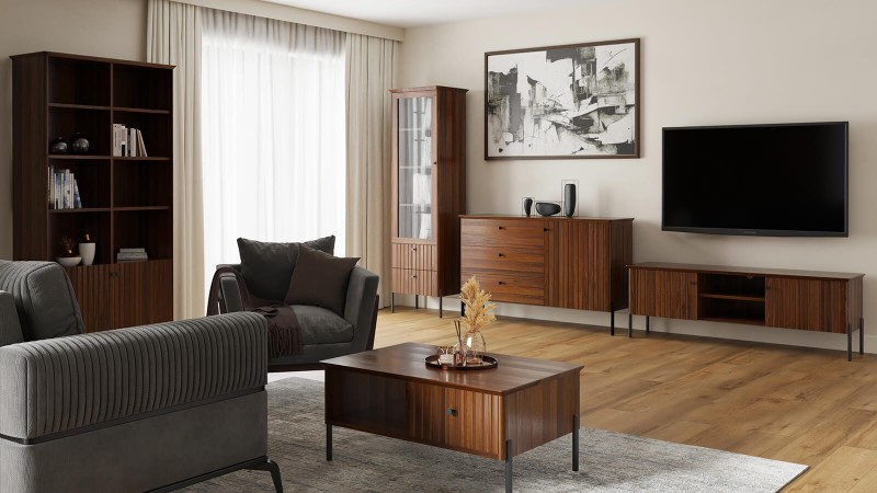 TV skříňka z bukového dřeva Lamelo, šířka 158 cm, Vlašský Ořech