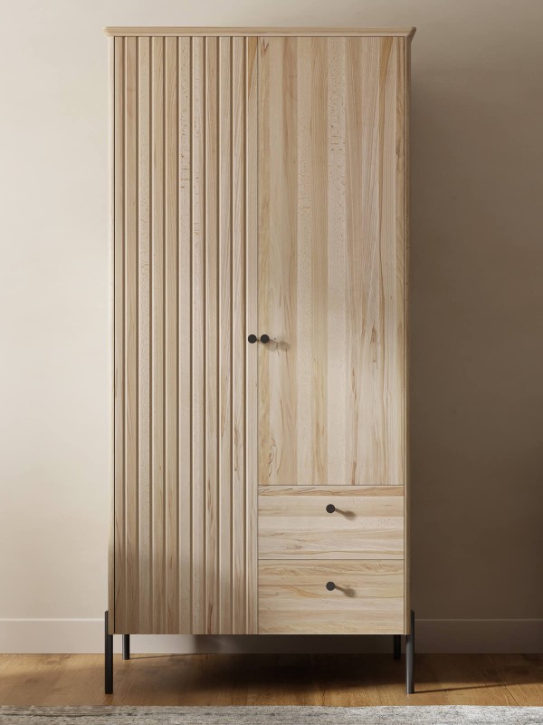 Dřevěná buková šatní skříň Lamelo 2D, Přírodní Buk