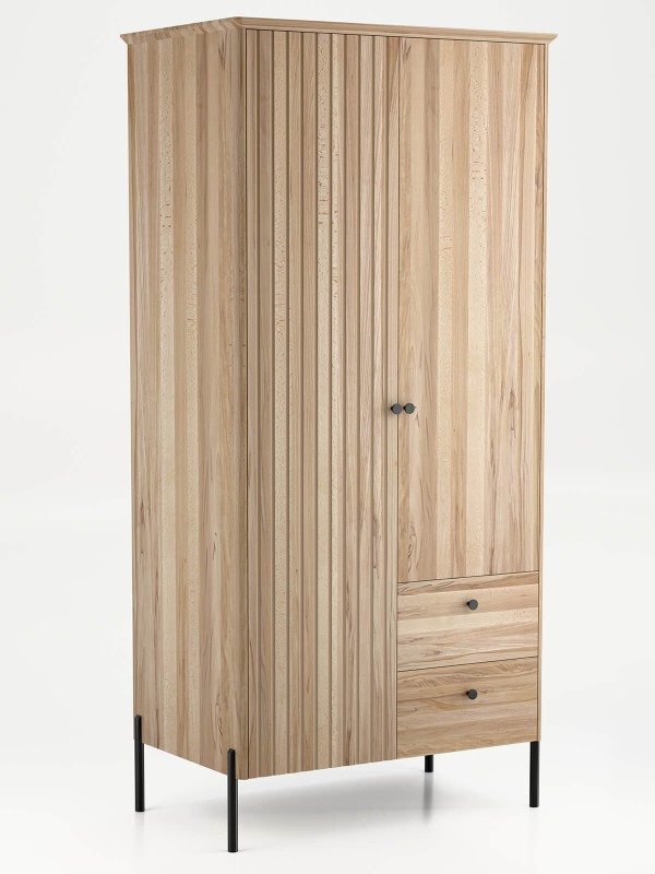 Dřevěná buková šatní skříň Lamelo 2D, Přírodní Buk