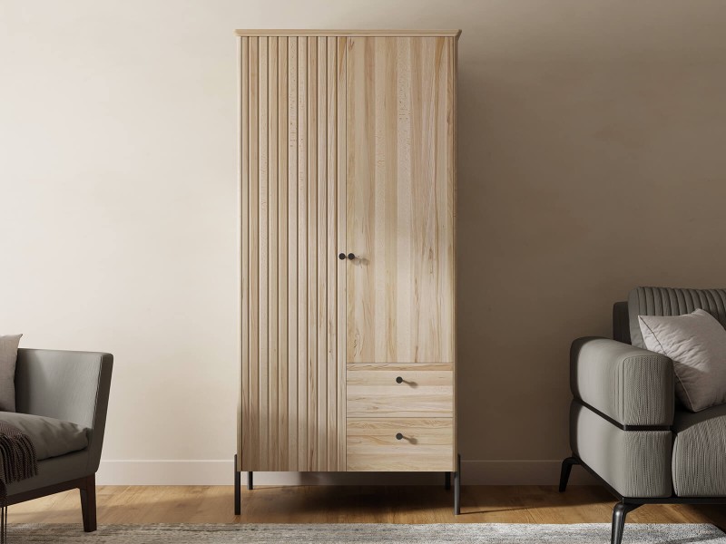 Dřevěná buková šatní skříň Lamelo 2D, Přírodní Buk