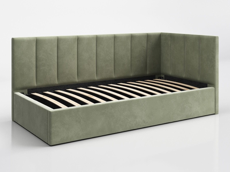 Čalouněná jednolůžková pohovka s roštem a úložným prostorem 90x200, Tom Olivový Velvet