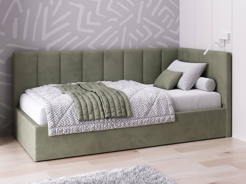 Čalouněná jednolůžková pohovka s roštem a úložným prostorem 90x200, Tom Olivový Velvet