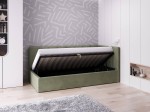 Čalouněná jednolůžková pohovka s roštem a úložným prostorem 90x200, Tom Olivový Velvet