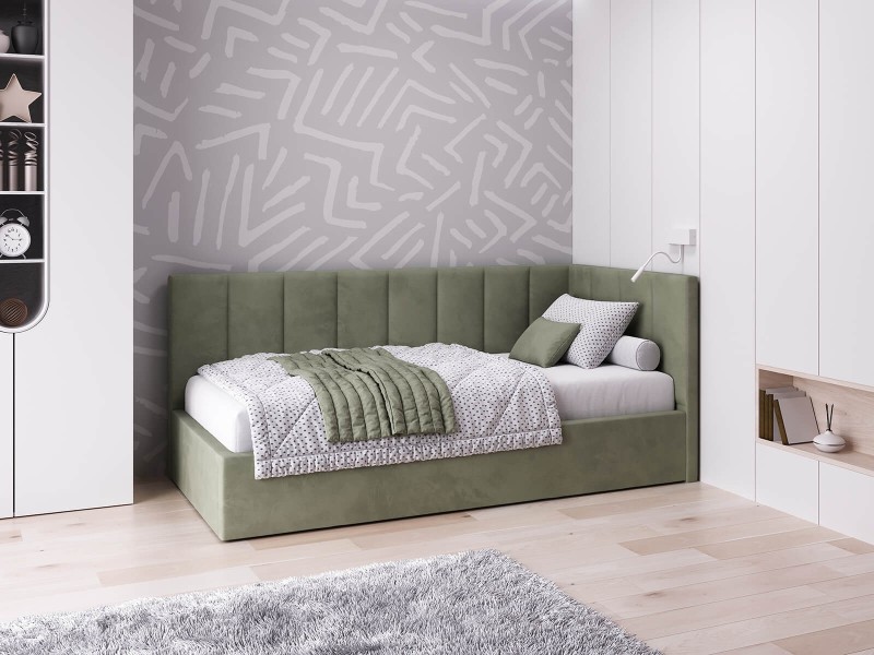 Čalouněná jednolůžková pohovka s roštem a úložným prostorem 90x200, Tom Olivový Velvet