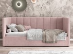 Čalouněná jednolůžková pohovka s roštem a úložným prostorem 90x200, Urus Růžový Soro 61