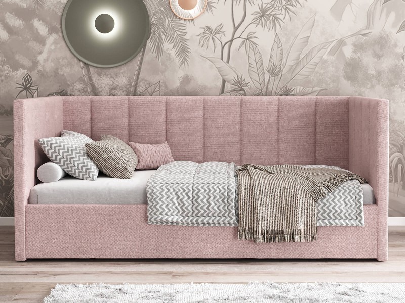 Čalouněná jednolůžková pohovka s roštem a úložným prostorem 90x200, Urus Růžový Soro 61