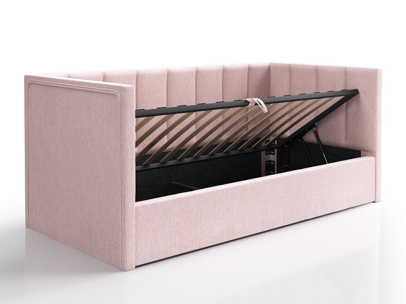 Čalouněná jednolůžková pohovka s roštem a úložným prostorem 90x200, Urus Růžový Soro 61