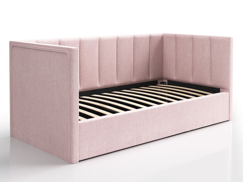 Čalouněná jednolůžková pohovka s roštem a úložným prostorem 90x200, Urus Růžový Soro 61
