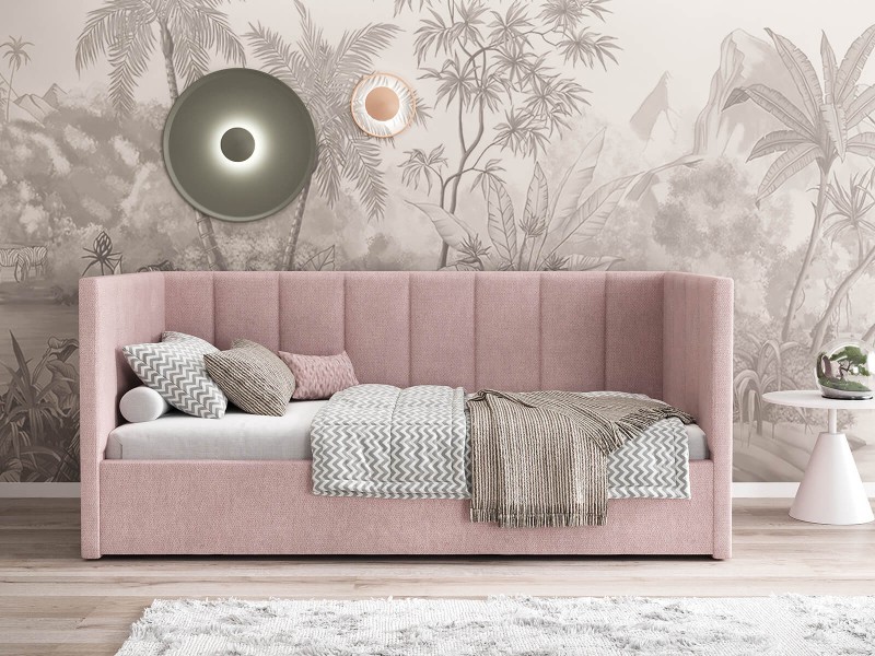 Čalouněná jednolůžková pohovka s roštem a úložným prostorem 90x200, Urus Růžový Soro 61