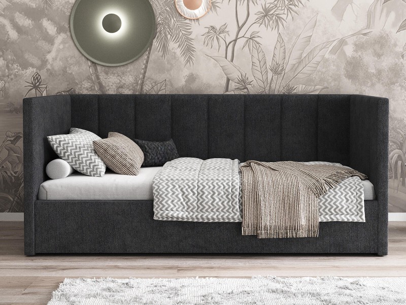 Čalouněná jednolůžková pohovka s roštem a úložným prostorem 90x200, Urus Černá Soro 100