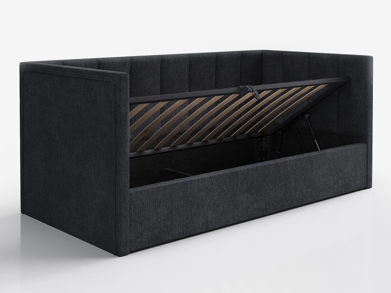 Čalouněná jednolůžková pohovka s roštem a úložným prostorem 90x200, Urus Černá Soro 100