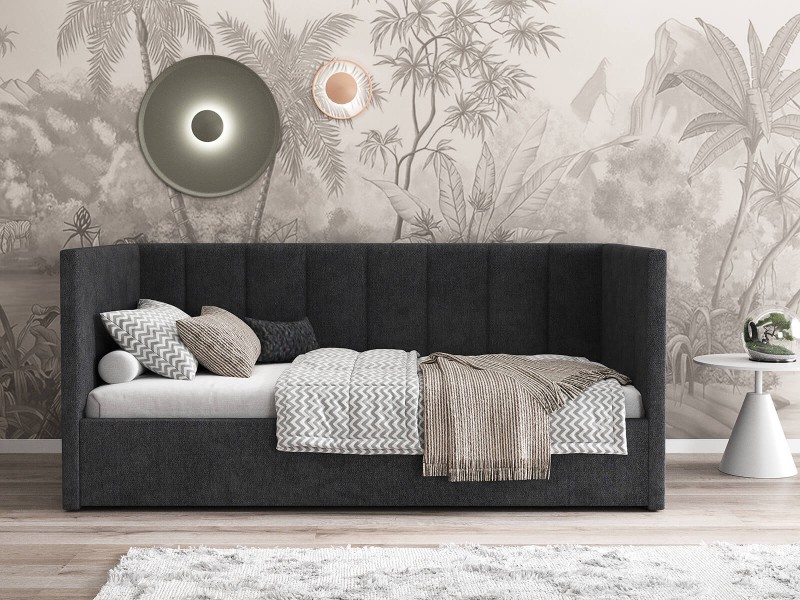 Čalouněná jednolůžková pohovka s roštem a úložným prostorem 90x200, Urus Černá Soro 100