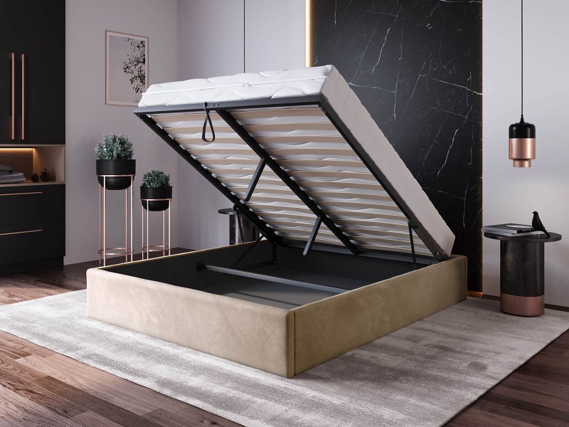 Čalouněná postel s úložným prostorem 140x200 bez čela BOX line Hnědá  Velvet