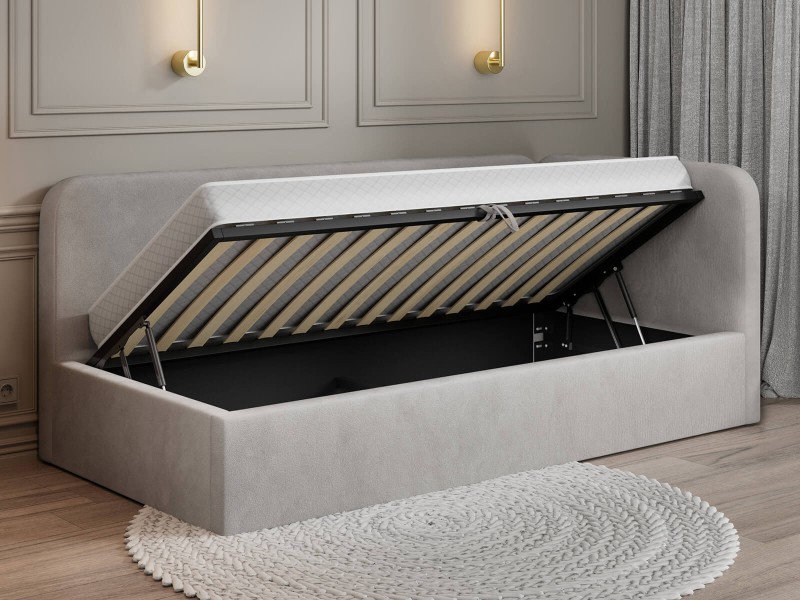 Čalouněná jednolůžková pohovka s roštem a úložným prostorem 90x200, Leo Bluvel 03 Šedá