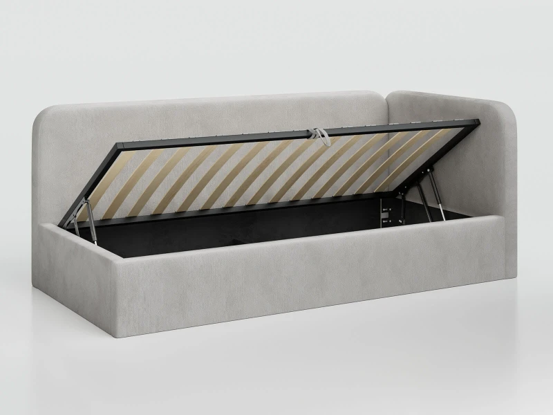 Čalouněná jednolůžková pohovka s roštem a úložným prostorem 90x200, Leo Bluvel 03 Šedá