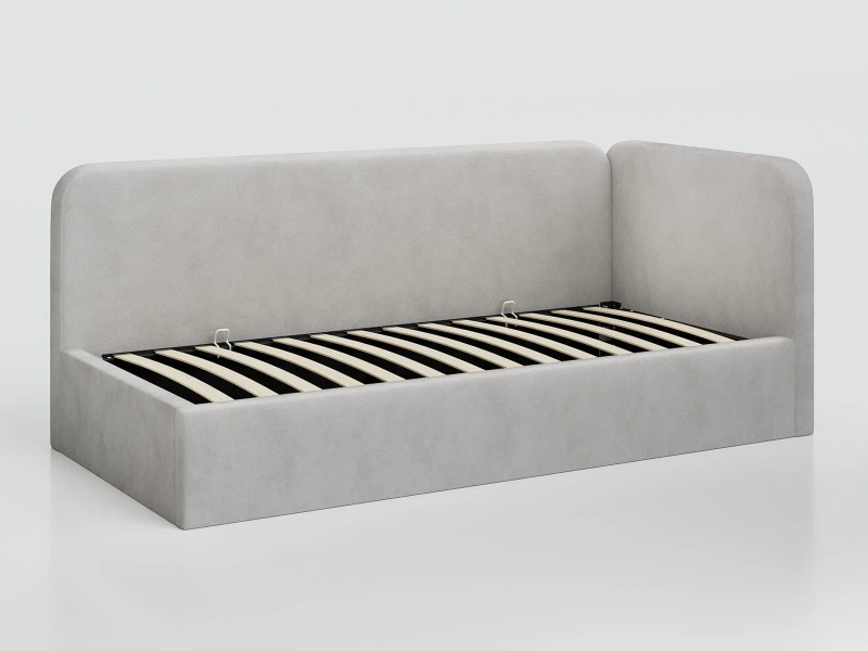 Čalouněná jednolůžková pohovka s roštem a úložným prostorem 90x200, Leo Bluvel 03 Šedá