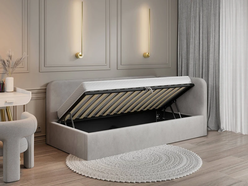 Čalouněná jednolůžková pohovka s roštem a úložným prostorem 90x200, Leo Bluvel 03 Šedá