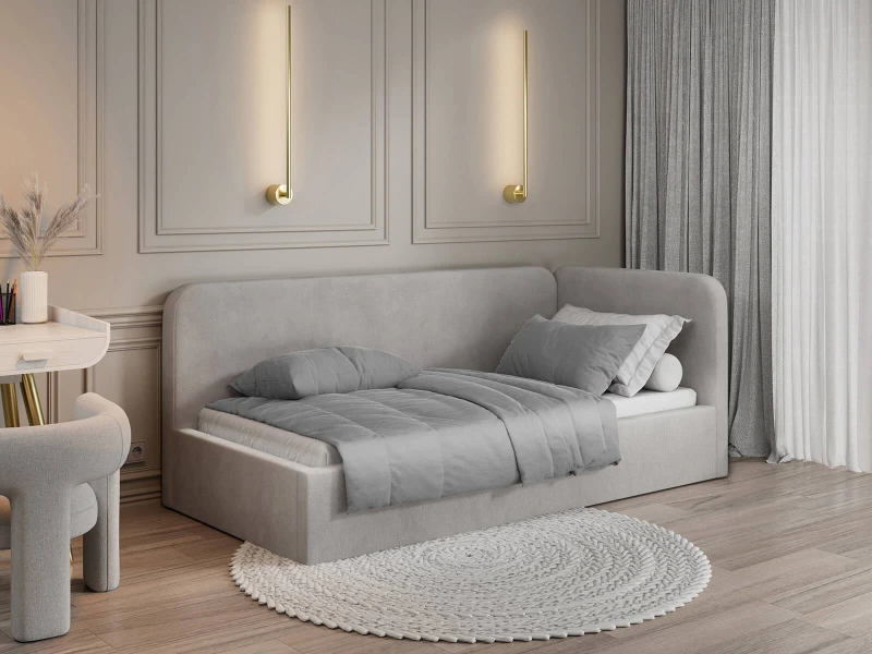 Čalouněná jednolůžková pohovka s roštem a úložným prostorem 90x200, Leo Bluvel 03 Šedá