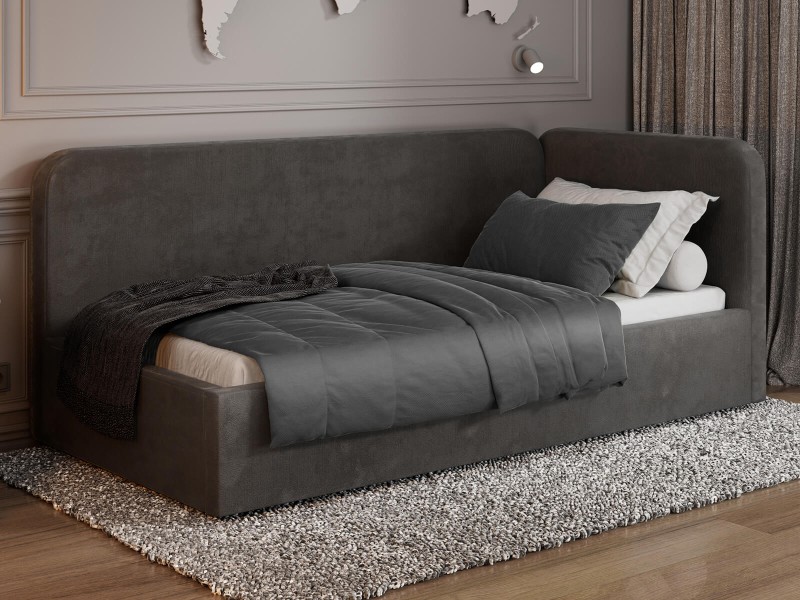 Čalouněná jednolůžková pohovka s roštem a úložným prostorem 90x200, Leo Bluvel 18 Grafitový