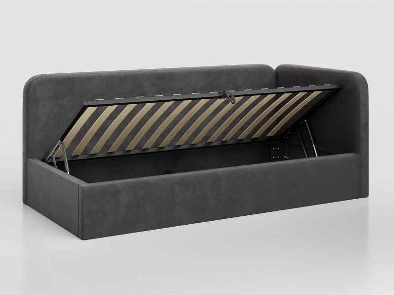 Čalouněná jednolůžková pohovka s roštem a úložným prostorem 90x200, Leo Bluvel 18 Grafitový