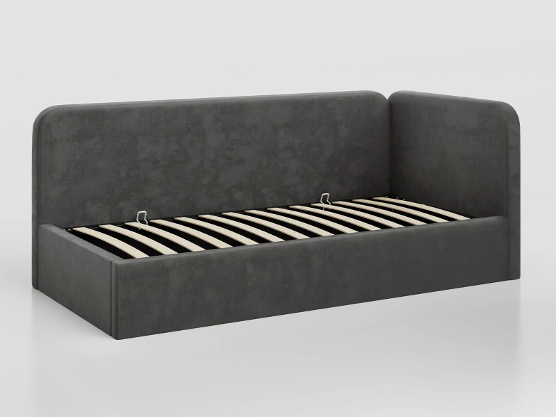 Čalouněná jednolůžková pohovka s roštem a úložným prostorem 90x200, Leo Bluvel 18 Grafitový