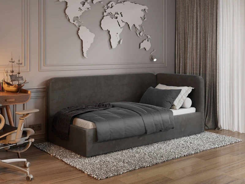 Čalouněná jednolůžková pohovka s roštem a úložným prostorem 90x200, Leo Bluvel 18 Grafitový