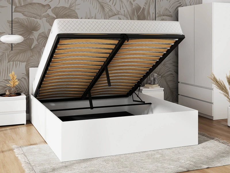 Postel DM1 160x200 s roštem a úložným prostorem, bílá
